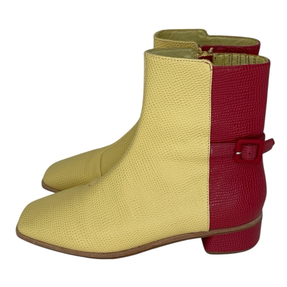 Charlotte Stone Stylish Raspberry Yellow Ankle Boots Textured Size 9 - Picture 3 of 10